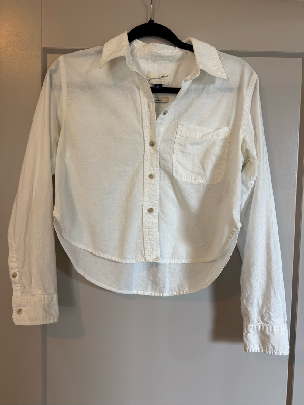 Universal Thread XS Cotton/Linen White Cropped Button-Up Shirt
